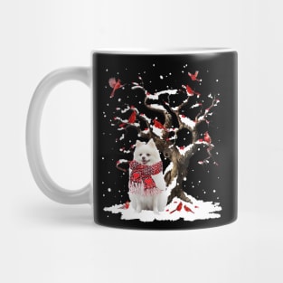 White Pomeranian Scarf Cardinal Snow Christmas Mug